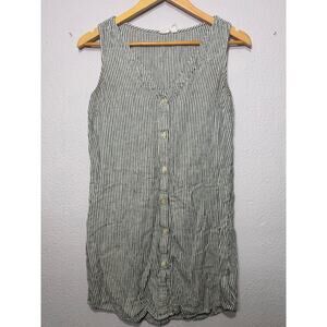 Gap Dress Stripe Button Front V-Neck Sleeveless Lightweight Linen Black Womens S
